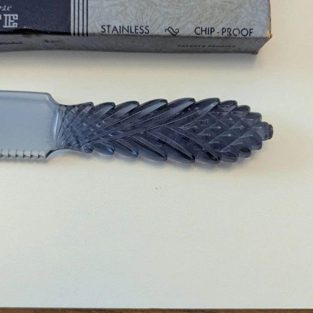 Vtg Renwal Iron-Plas All-Purpose Knife Blue Plastic Serrated Feather Boxed